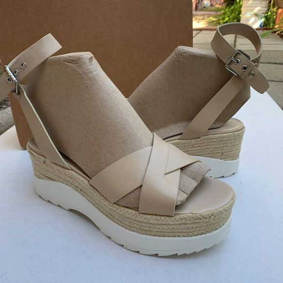 Marc Fisher Womens Zarita Leather Strappy Espadrilles Sz 11M in Cream - Picture 1 of 13